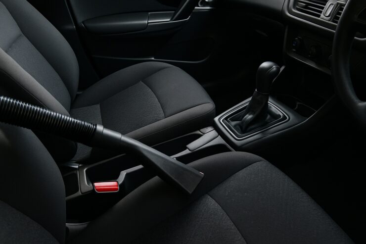 Realistic car interior vacuum cleaning at Lawrence Service Station in Goa.