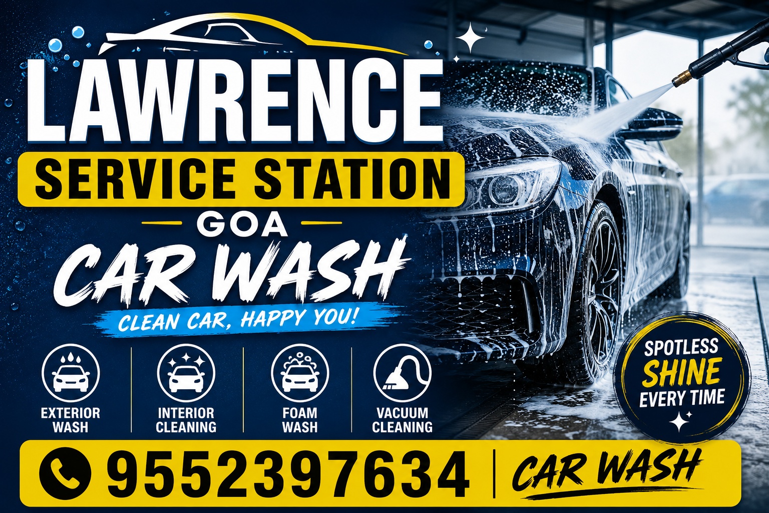 Lawrence Service Station Goa professional car wash with foam wash and interior cleaning services