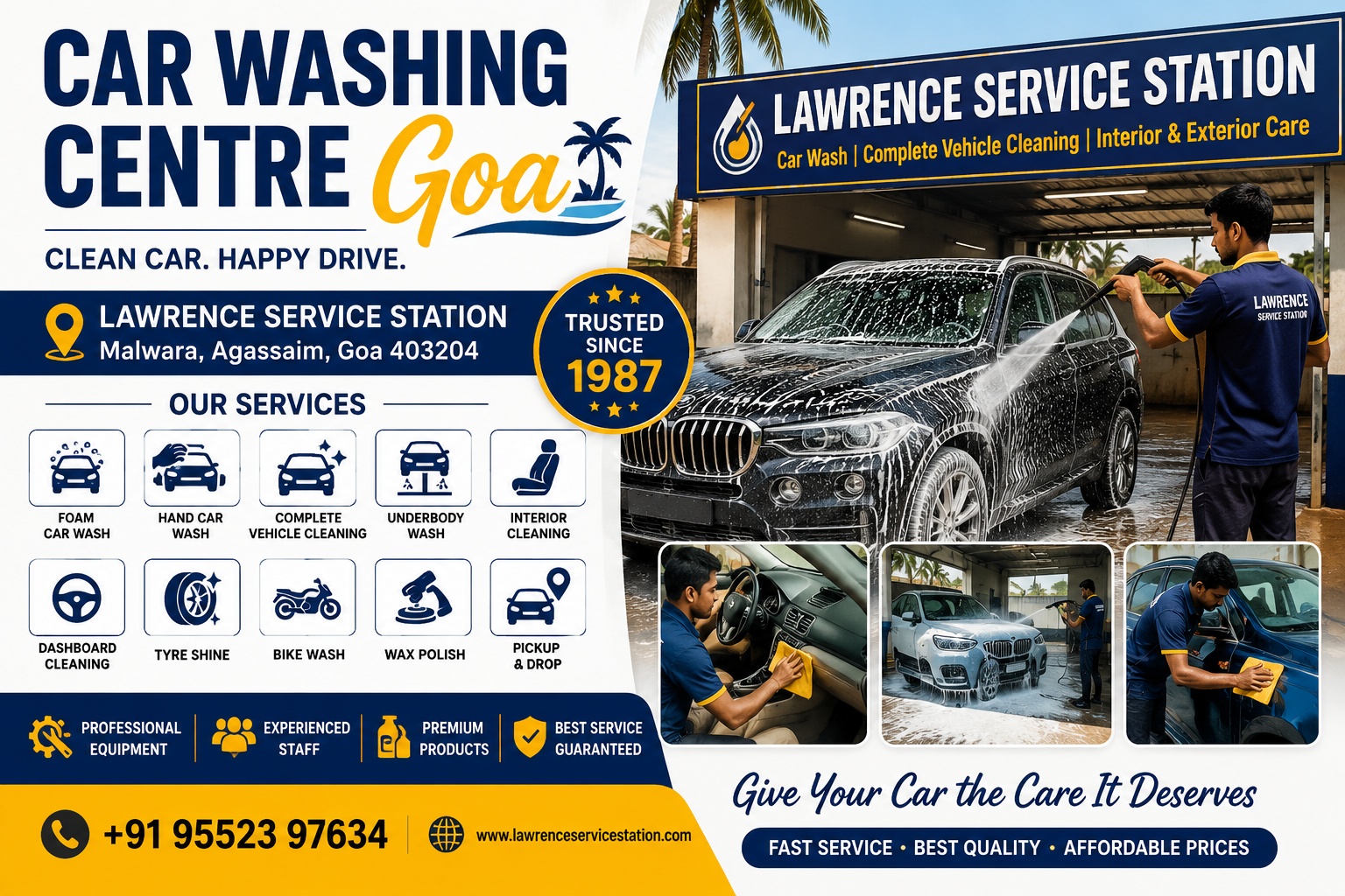 Professional Car Washing Centre Goa at Lawrence Service Station